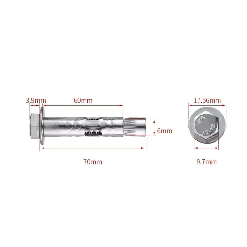5Pcs M6*70mm Expansion Screw Bolts Stainless Steel Anchor Bolts for Wall